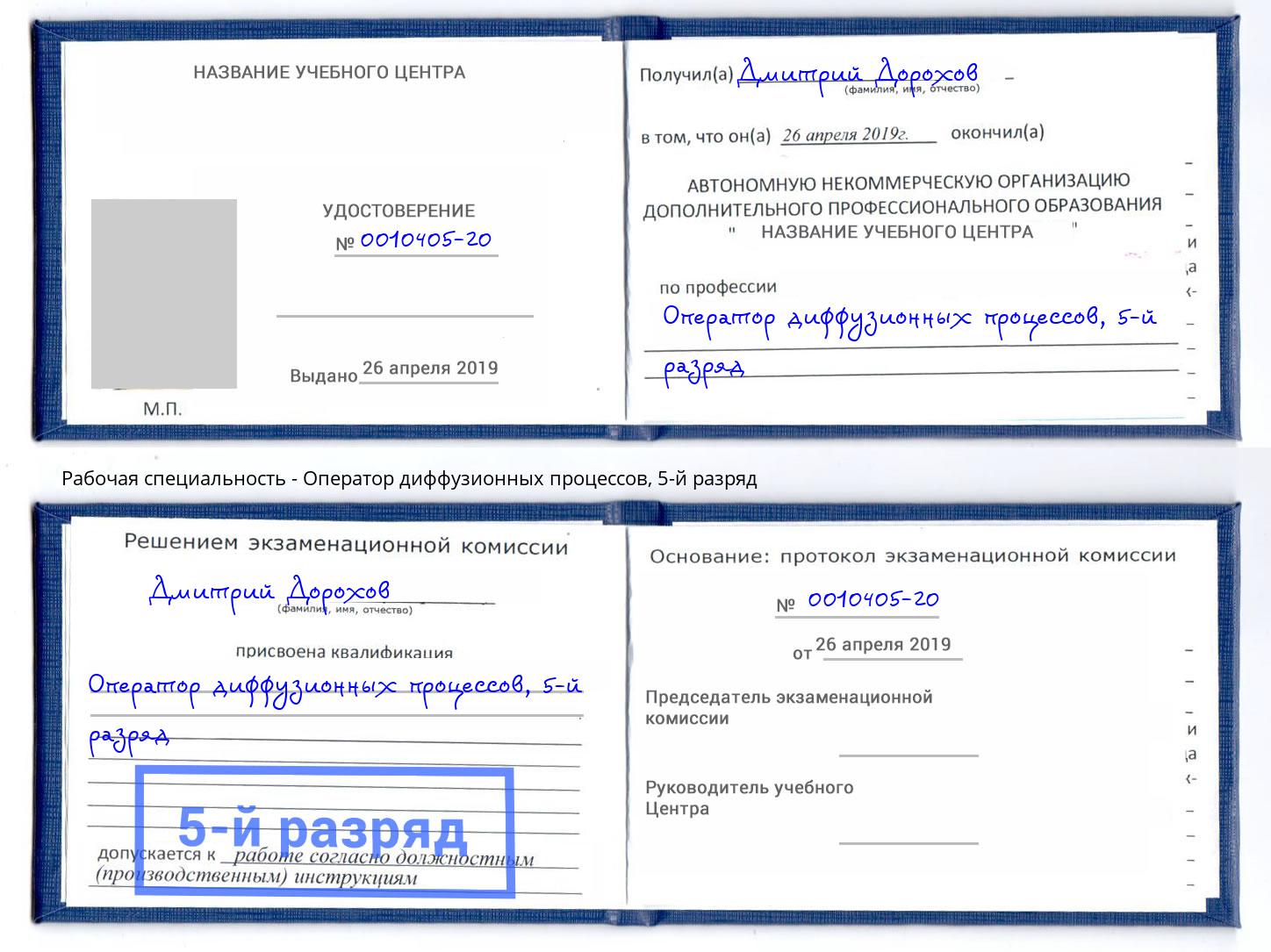 корочка 5-й разряд Оператор диффузионных процессов Кисловодск